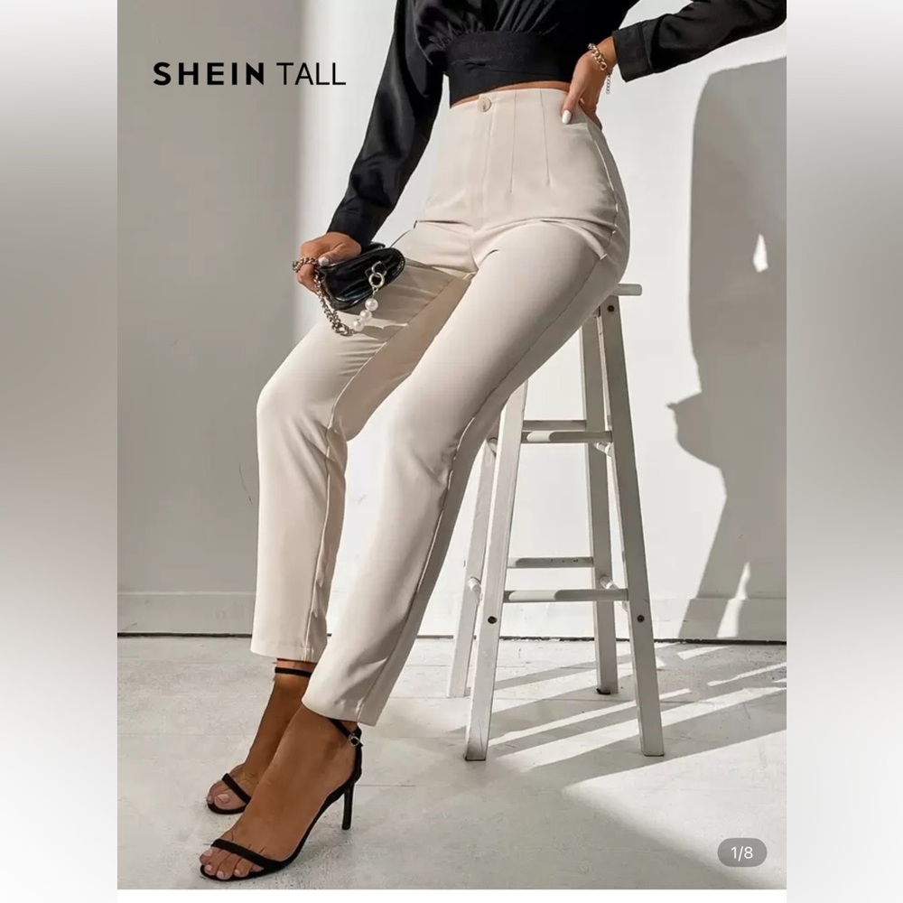 SHEIN Tall High Waist Plicated Detail Pants; sheer